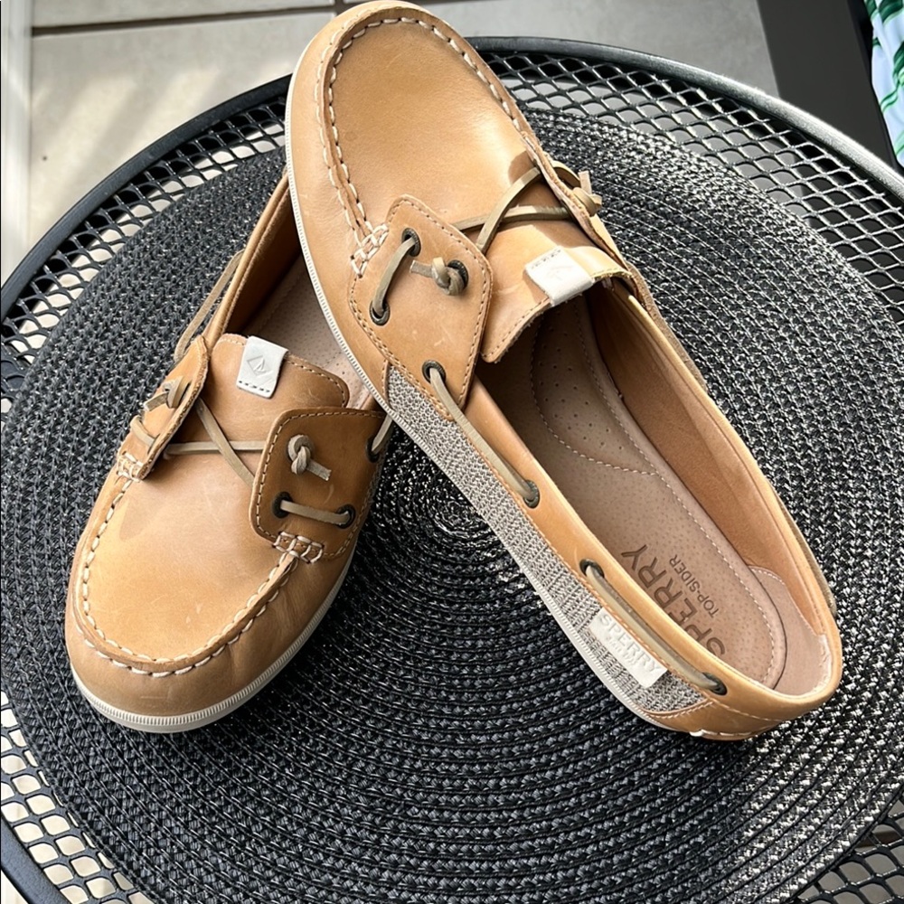 Sperry Tan and Brown Loafers with Moccasin Stitching